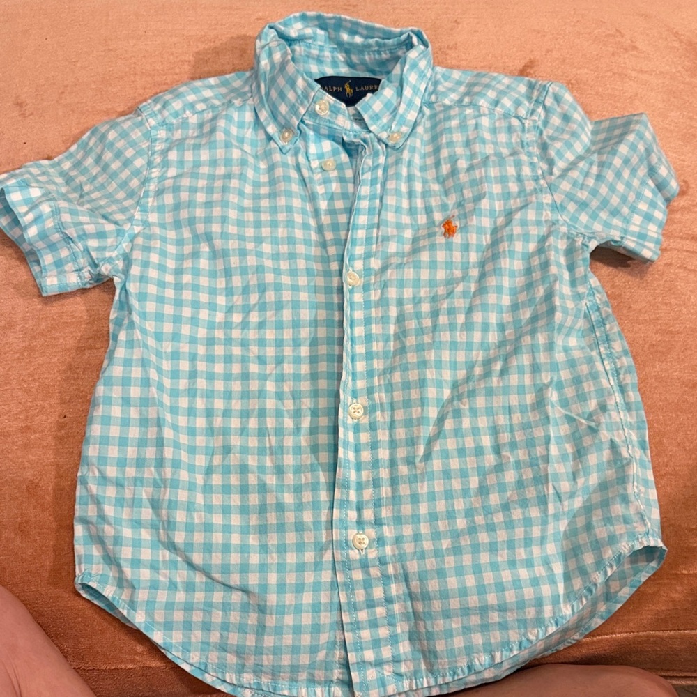 Ralph Lauren Turquoise and White Gingham Button-Down Shirt
